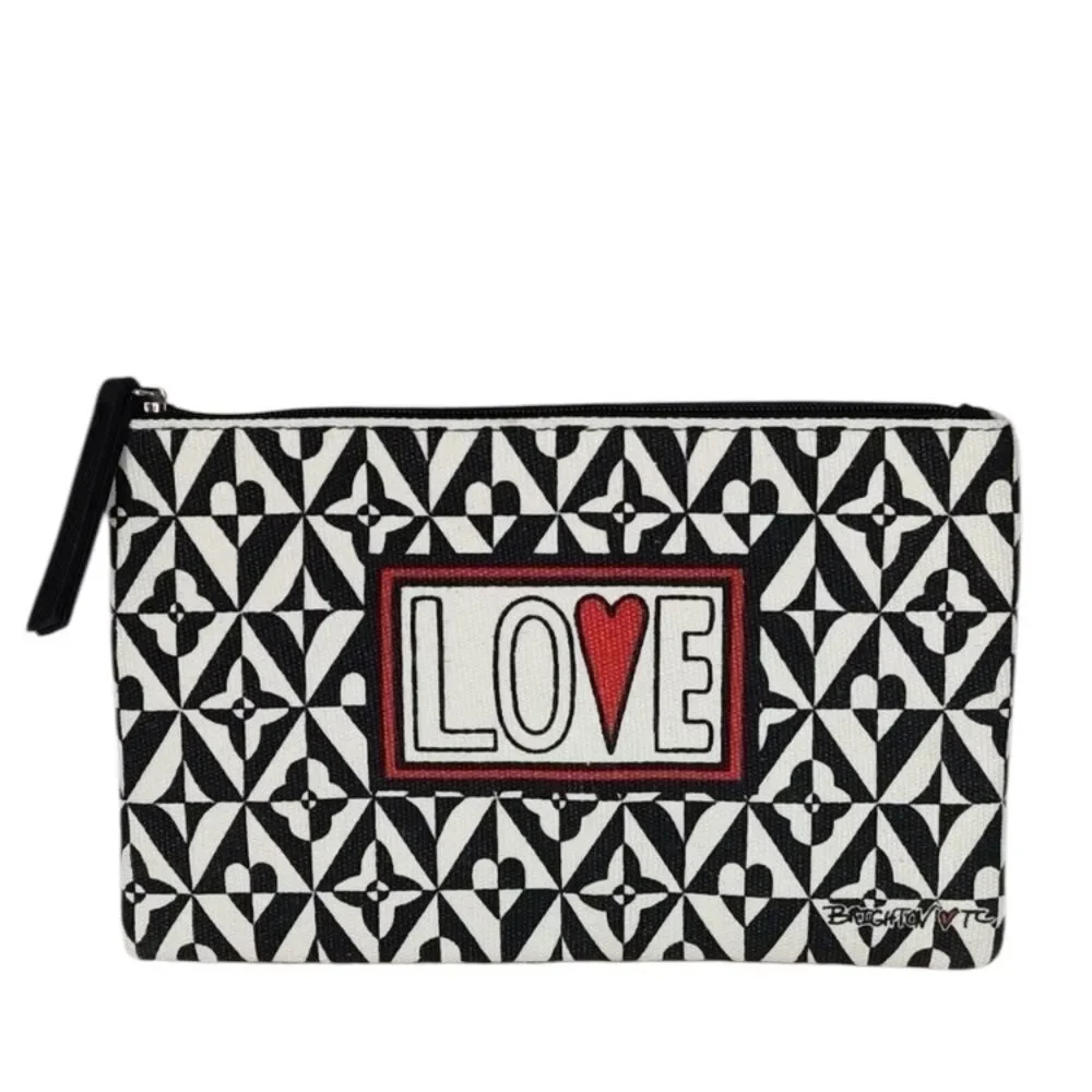 Brighton LOVE Black And White Canvas Makeup Up Bag Clutch Valentine's Day NWOT